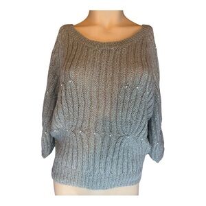 Vintage Bel Canton Gray Knit Sweater with Silver Flecks and Pearls, Size L (304)